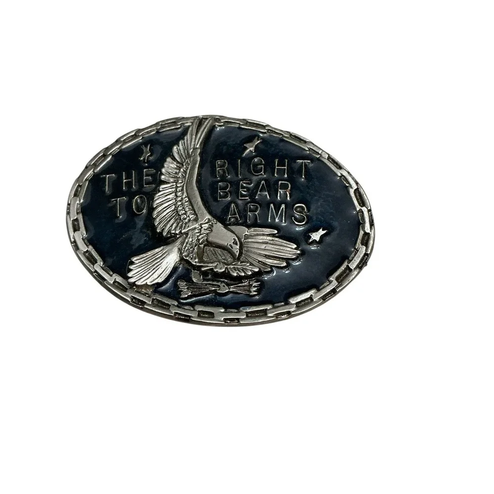 VINTAGE  THE RIGHT TO BEAR‎ ARMS EAGLE ENAMELED BELT BUCKLE